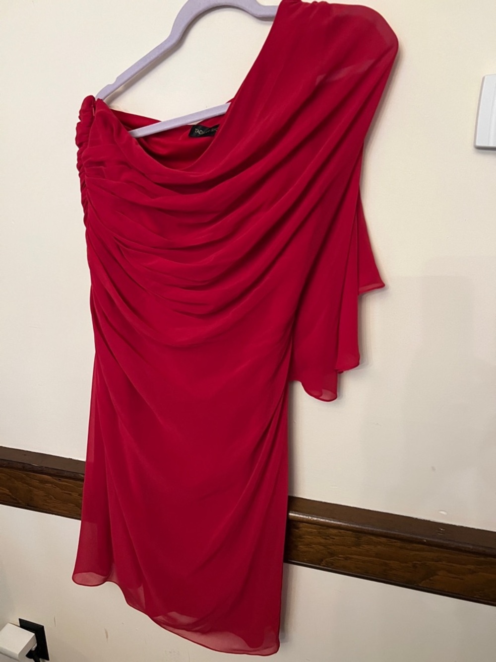 Tadashi Shoji One-Shoulder Red Draped Cocktail Dress